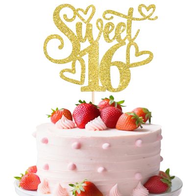 1 Pack Sweet 16 Cake Topper Glitter Teenager 16th Birthday Cake Pick for Boys Girls Cheers to 16 Years Old 16th Birthday Party Cake Decorations Supplies Gold
