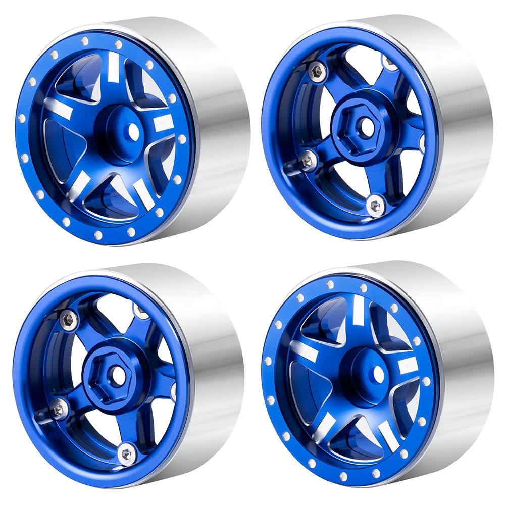 MOHERO 4Pcs 1.3 RC Beadlock Wheels for 1/18 TRX4M Redcat Ascent 1/24 SCX24 RC Crawler Car(Blue)