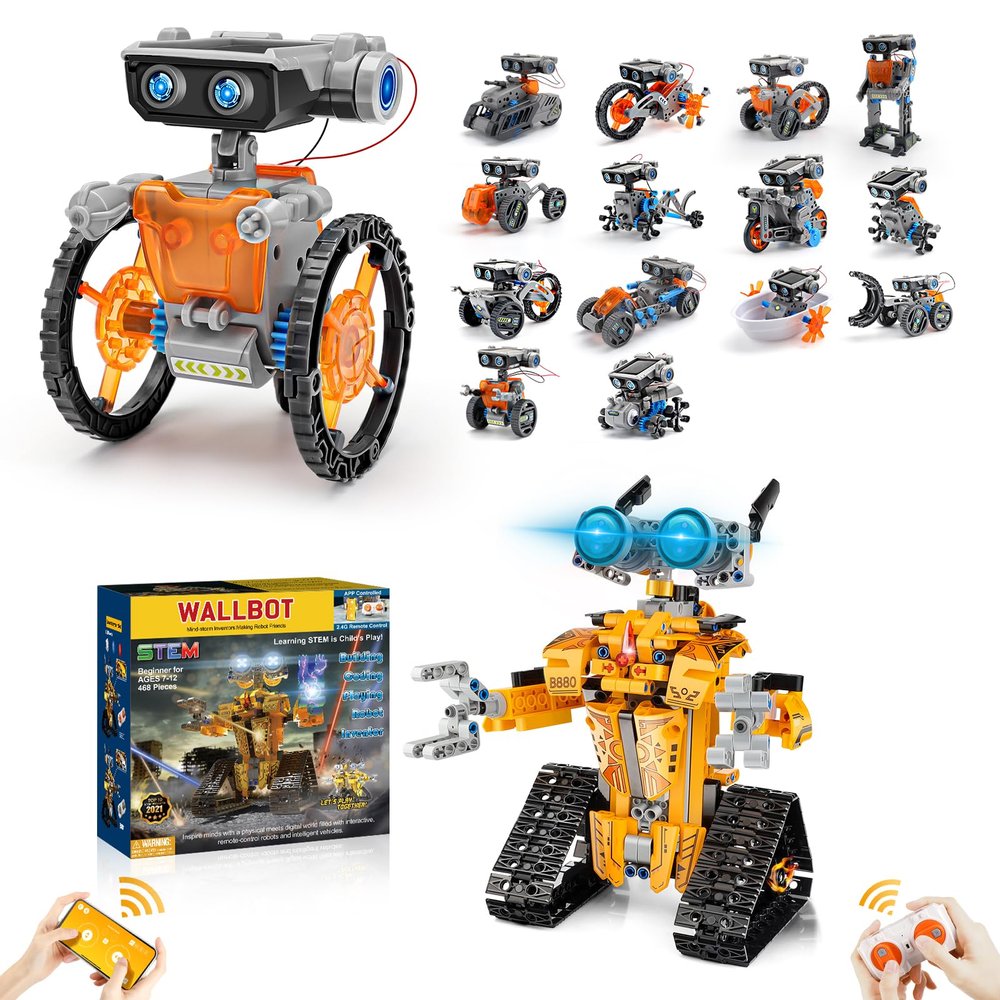 Sillbird Bundle - 2 Items STEM 15-in-1 and 12-in-1 Solar Robots & Remote & APP-Controlled Wall Robot