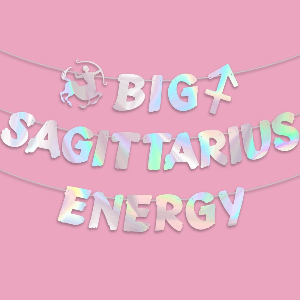 Big Sagittarius Energy Banner, Iridescent Foil Banner for Sagittarius Season Nov/Dec Birthday Party Decor, Astrology Party Supplies