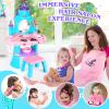 EULRGAUS Toddler Vanity Table and Chair Set with Mirror, Light and Music, Little Girl Vanity with Hair Salon Toys for Ages 2-4 Girls, Toddler Toys Gifts for 3 Year Old Girl view 2