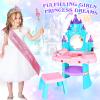 EULRGAUS Toddler Vanity Table and Chair Set with Mirror, Light and Music, Little Girl Vanity with Hair Salon Toys for Ages 2-4 Girls, Toddler Toys Gifts for 3 Year Old Girl view 3