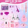 Hair Salon Toys for Girls, 40Pcs Girl Beauty Salon Playset Pretend Hair Styling Set with Hairdryer, Curling Iron, Mirror, Barber Apron and Styling Accessories for Toddler Makeup Party Christmas view 2