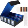 4-Row Card Storage Box for Trading Cards with Card Supports, 3000+ Capacity Trading Card Storage, Trading Card Storage with Viewing Windows Magnetic Closure Game Cards Box (Black Blue) view 1
