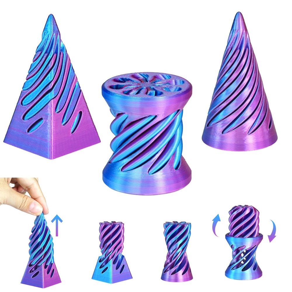 3PCS Impossible Cone,3D Printed Spiral Cone Fidget Toys,Impossible Pyramid Passthrough Sculpture,Stress Relieving Toys for Adults and Kids,Stocking Filler White Elephant Gifts(Light Purple)