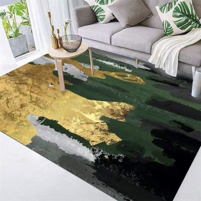 8x10 Large Area Rugs Modern Emerald Green Gold Gray Rugs for Living Room, Light Luxury and Simplicity Marble Print Nursery Rug with Under Rug Non Slip Tape for Bedroom Kids Room
