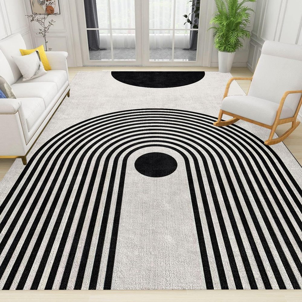 4x5 Area Rugs Boho Abstract Distressed Medieval Black and White Boys Rugs for Bedroom, Modern Geometric Line Art Kids Room Rug Soft Fuzzy Washable for Living Room Game Room Coffee Table
