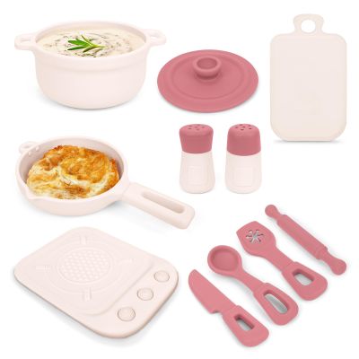 TYRY.HU Play Kitchen Accessories, 11Pcs BPA Free Silicone Pretend Play Food Sets, Play Kitchen Set,Play Kitchen Cooking Utensils Pots & Pans, Pretend Role Play Cooking Toys Gifts for Toddlers 1-3,Pink