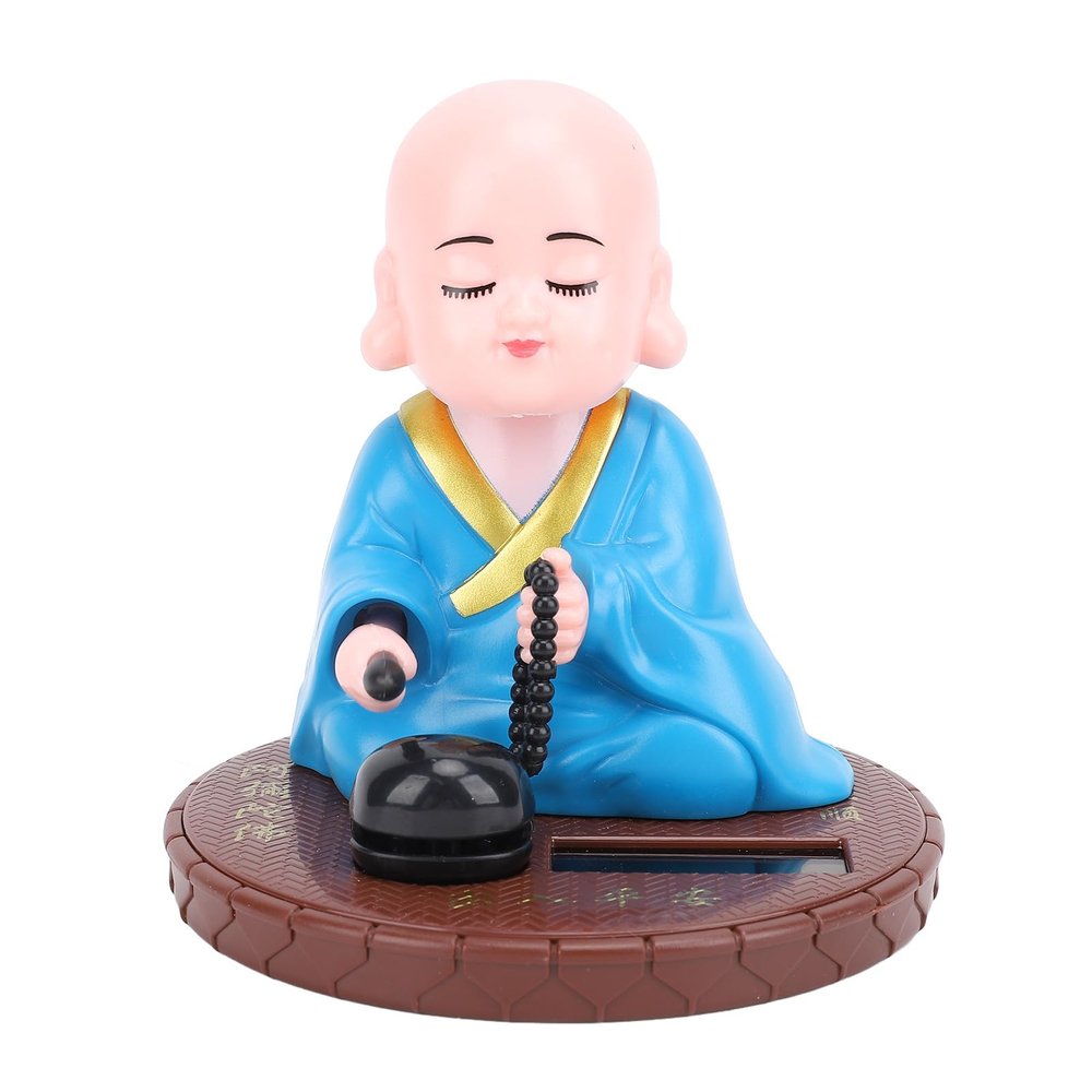 Little Monk Figurine, Solar Monk Figurine Sculpture Doll Toy, Solar Powered Dancing Toys, Monk Nodding Head Swing Toy, Chinese Little Buddha Monk Statue for Home Decorations (Blue)