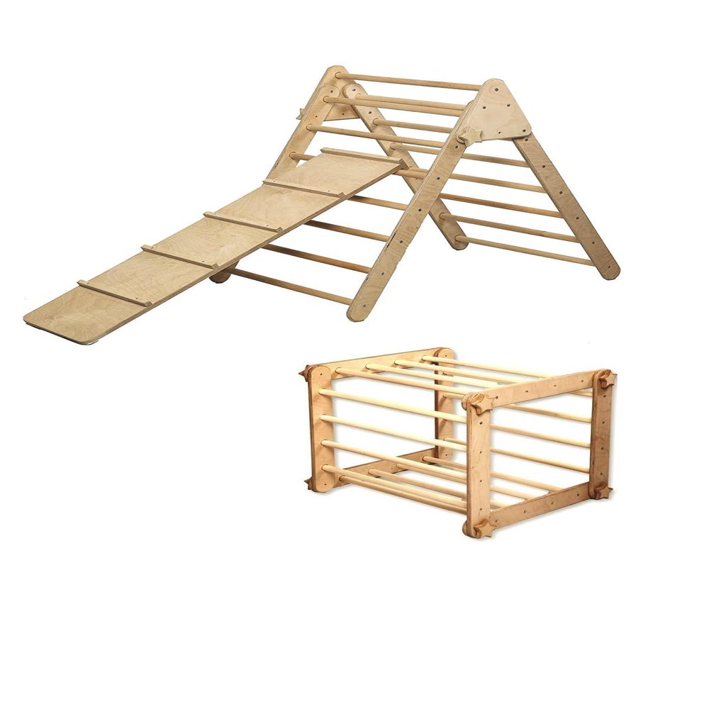 Montessori Climbing Cube and Triangle for Kids | Foldable Climbing Set | Indoor Activity Cube | Climbing Set with Cube and Triangle for Toddler | Foldable Wooden Jungle Gym (CUBE+TRI+RAMP L)