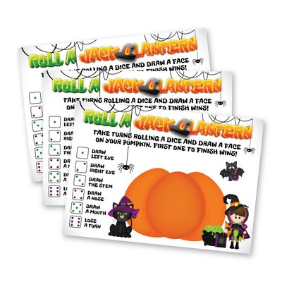 15 Kids Halloween Party Game, Draw a Face on a Pumpkin to Make a Jack-o-Lantern, Roll a Dice (NOT included) to Take Turns 5x7"