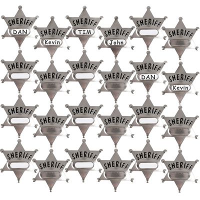 Bedwina Metal Sheriff Badges - (Pack of 120) Silver Star Name Badges with Stickers for Personalized Names, Western Cowboy Dress Up Deputy's Badge Toys for Kids Birthday Party Favors, Giveaways & More
