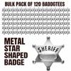 Bedwina Metal Sheriff Badges - (Pack of 120) Silver Star Name Badges with Stickers for Personalized Names, Western Cowboy Dress Up Deputy's Badge Toys for Kids Birthday Party Favors, Giveaways & More view 3