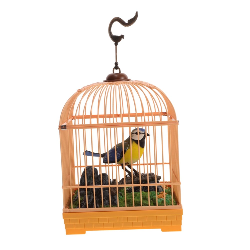 ibasenice Realistic Sound Activated Bird Toy Animated Chirping Parrot in Cage with Movements Compact Miniature Design for Family Fun and Entertainment No Batteries Included