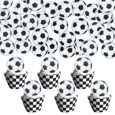 Ephlyn 50Pcs Soccer Cupcake Toppers Sports Theme Football Food Toothpicks Baby Shower Cake Decorations for Sport Balls Theme Kids Birthday Party