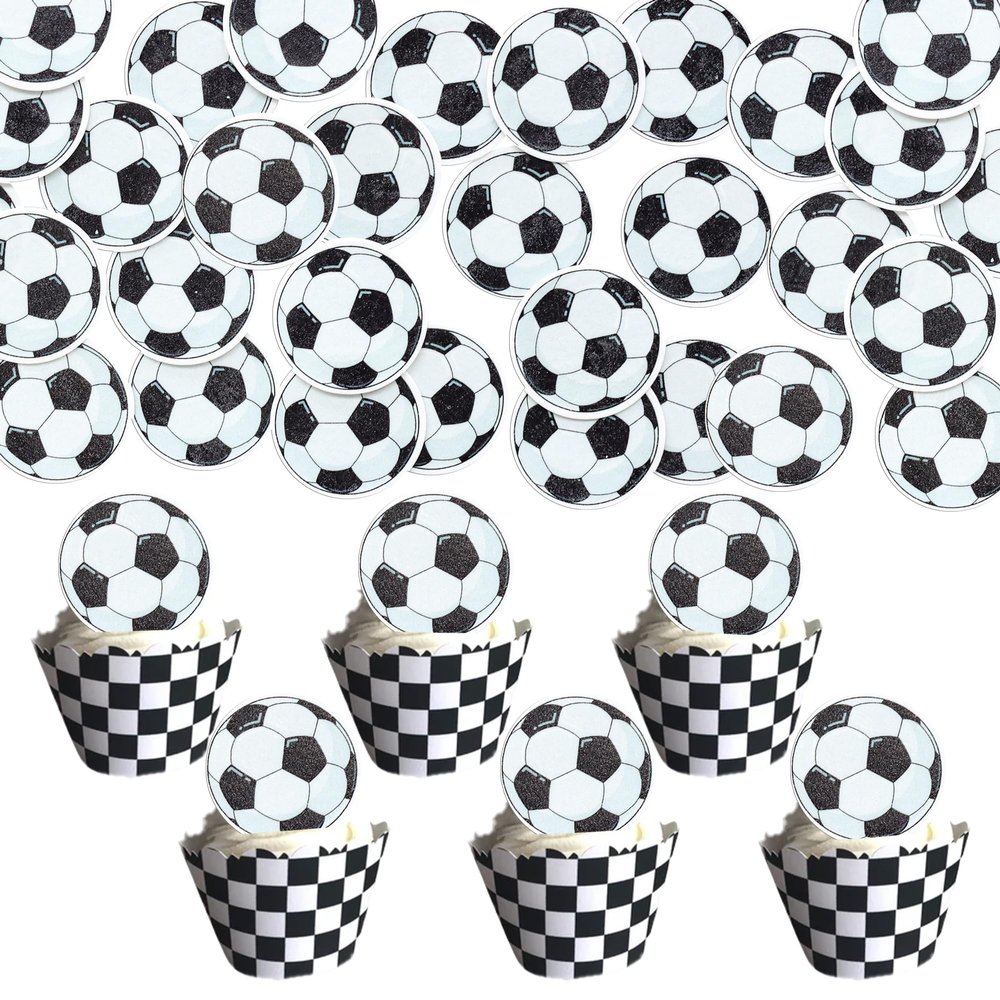 Ephlyn 50Pcs Soccer Cupcake Toppers Sports Theme Football Food Toothpicks Baby Shower Cake Decorations for Sport Balls Theme Kids Birthday Party