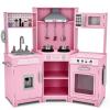 JOYLDIAS Kids Play Kitchen,Corner Wooden Pretend Toddler Kitchen Toys Playset with Realistic Lights & Sounds,Microwave Oven,Water Dispenser, Phone, Sink,Cooking Accessories, for Ages 3+, Pink view 1