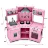 JOYLDIAS Kids Play Kitchen,Corner Wooden Pretend Toddler Kitchen Toys Playset with Realistic Lights & Sounds,Microwave Oven,Water Dispenser, Phone, Sink,Cooking Accessories, for Ages 3+, Pink view 2