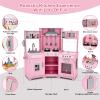 JOYLDIAS Kids Play Kitchen,Corner Wooden Pretend Toddler Kitchen Toys Playset with Realistic Lights & Sounds,Microwave Oven,Water Dispenser, Phone, Sink,Cooking Accessories, for Ages 3+, Pink view 3