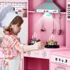 JOYLDIAS Kids Play Kitchen,Corner Wooden Pretend Toddler Kitchen Toys Playset with Realistic Lights & Sounds,Microwave Oven,Water Dispenser, Phone, Sink,Cooking Accessories, for Ages 3+, Pink view 4