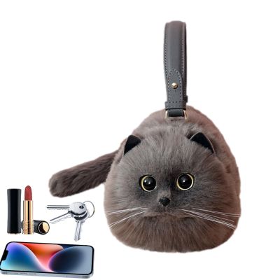 Adorable Plush Cat Bag | Soft Handcrafted Cat Hand Bag with Puffy Eyes | Fun and Functional Stuffed Animal Bag for Women | Perfect Plush Cat-Shaped Purse for Everyday Use