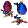 Flavery 3D Printed Flying Dragon in Egg - Tricolor Egg with 9" Flexible Winged Dragon Inside, Colorful Fidget Toy, Birthday Gift, Desk Pet Figure (Red Gold Blue) view 1