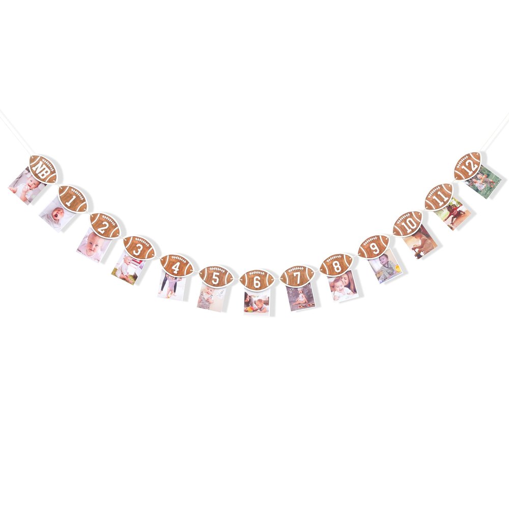 1st Birthday Football Banner - 12 Months Photo Decoration, Flag Banner, Milestone Wreath