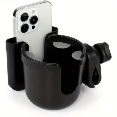 2-in-1 Walker Cup Holder with Phone Holder Universal Stroller Cup Holder Non-Slip Wheelchair Cup Holder 360 Rotatable Drink Holder Fits Most Cups (Black)