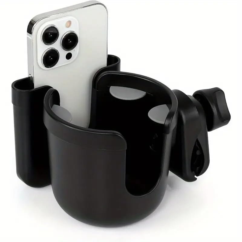 2-in-1 Walker Cup Holder with Phone Holder Universal Stroller Cup Holder Non-Slip Wheelchair Cup Holder 360 Rotatable Drink Holder Fits Most Cups  (Black)