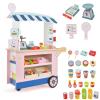 HOMGX Kids Grocery Play Set, Wooden Grocery Playset with 30 PCs Realistic Kit, Wheels & Cash Register, Child Food Truck Trolley Stand, Play Store Cart Toy for Boys & Girls Age 3+ view 1