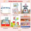 HOMGX Kids Grocery Play Set, Wooden Grocery Playset with 30 PCs Realistic Kit, Wheels & Cash Register, Child Food Truck Trolley Stand, Play Store Cart Toy for Boys & Girls Age 3+ view 2