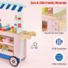 HOMGX Kids Grocery Play Set, Wooden Grocery Playset with 30 PCs Realistic Kit, Wheels & Cash Register, Child Food Truck Trolley Stand, Play Store Cart Toy for Boys & Girls Age 3+ view 3