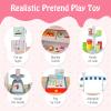 HOMGX Kids Grocery Play Set, Wooden Grocery Playset with 30 PCs Realistic Kit, Wheels & Cash Register, Child Food Truck Trolley Stand, Play Store Cart Toy for Boys & Girls Age 3+ view 4
