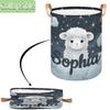 SPYORBKX Custom Laundry Basket with Name, Personalized Baby Laundry Hamper for Bedroom Bathroom, Round Storage Basket with Handle for Men Women Sheep Clouds view 3