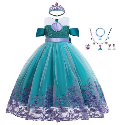 FMYFWY Girls Princess Fancy Outfits Halloween Costume Christmas Birthday Party Tulle Gown w/Accessories 10-11T