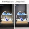ADFLTFC Moving Sand Art Picture, 7" Moving Sand Art Liquid Motion with Light 3 Color Changing,3D Deep Sea Sandscape in Motion, Round Glass 3D Deep Sea Sand Art Sandscapes for Home Office Work(Blue) view 3