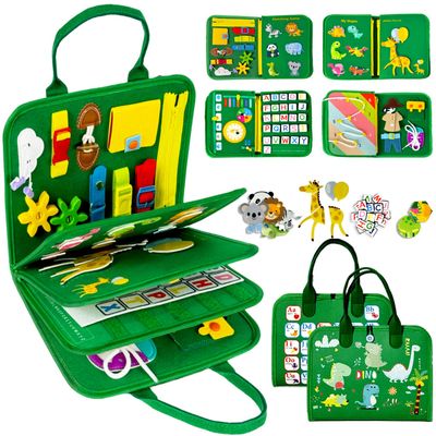 Qizfun Toddler Busy Board Montessori Toys Sensory Busy Book, Educational Learning Travel Toy for Airplane & Car, Keeps Toddlers Engaged, Birthday Gifts for Toddler Boys Girls