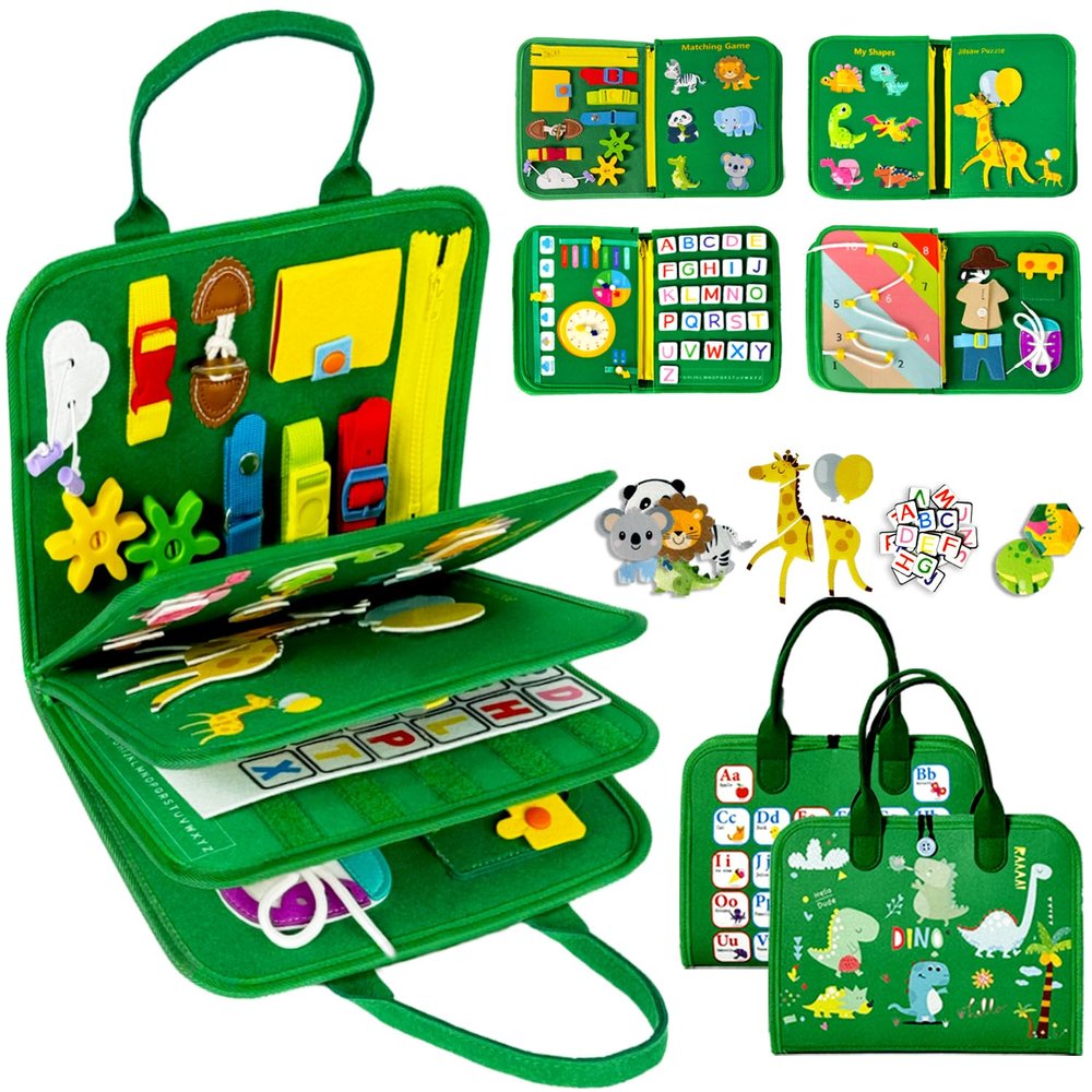 Qizfun Toddler Busy Board Montessori Toys Sensory Busy Book, Educational Learning Travel Toy for Airplane & Car, Keeps Toddlers Engaged, Birthday Gifts for Toddler Boys Girls
