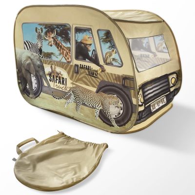 Fun2Give Pop It Up: Safari Truck Tent - Pop-Up Playhouse, Wildlife Animal Themed Design, Open Top, Indoor Outdoor Toy, Spacious Interior, Pretend Play, Kids 3+