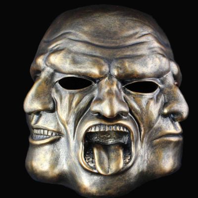 Amonkky Resin Three Sided Person Mask Halloween Role Playing Mask Halloween Masquerade Costume Props. (Coppery)