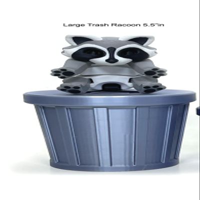 3D Printed Articulated Racoon with Trash Can, Gray Black and WhiteAnimal Racoon Toy, Wild Life Animal Raccoon Figure, Desktop Toy Fidget Toy for ADHD Autism IHWAR001 (Medium - 4.3 Inches)