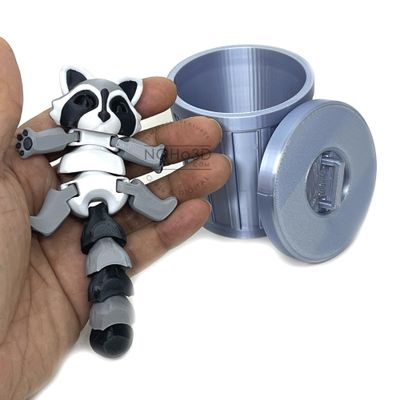 3D Printed Articulated Racoon with Trash Can, Gray Black and WhiteAnimal Racoon Toy, Wild Life Animal Raccoon Figure, Desktop Toy Fidget Toy for ADHD Autism IHWAR001 (Large - 5.5 Inches)