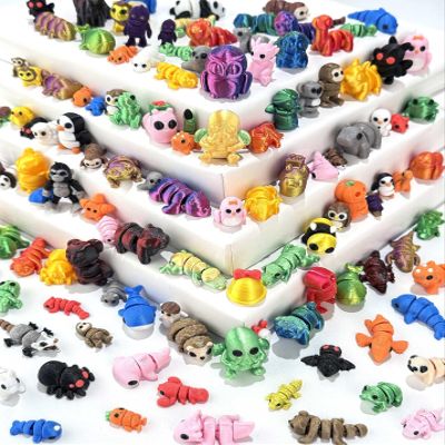 120 Pcs Mini 3D Printed Animal Set,Articulated Flexible Cute Animal Toys for Christmas,New Year,Birthday Gifts and Office Desktop Decoration(Sizes Vary, Styles Shipped Randomly)