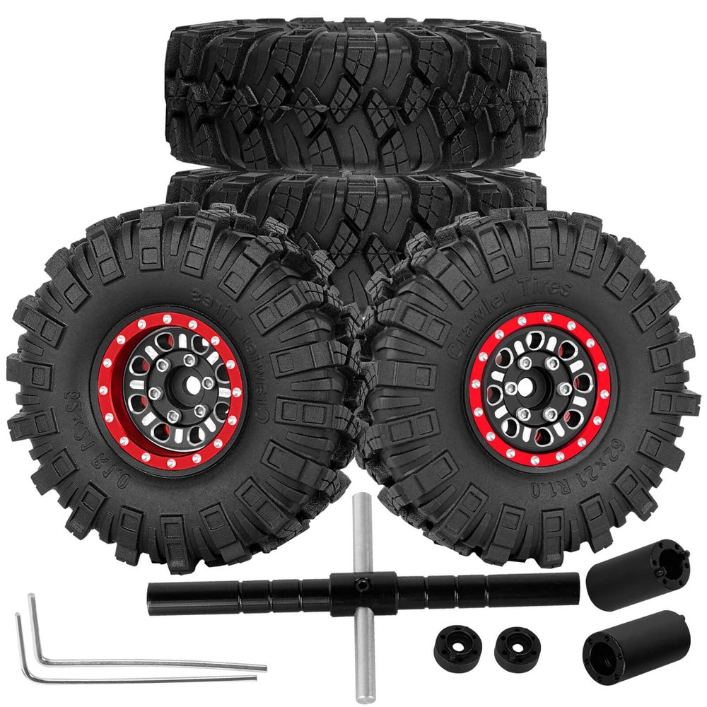 hopsupRC 1.0 Beadlock Wheel Tires Wheel Hub Wheels Rim for 1/24 SCX24 FCX24 1/18 TRX4M RC Crawler Car. Aluminum 1.0 in Beadlock Wheel Rims Heavy Duty Rim,Black