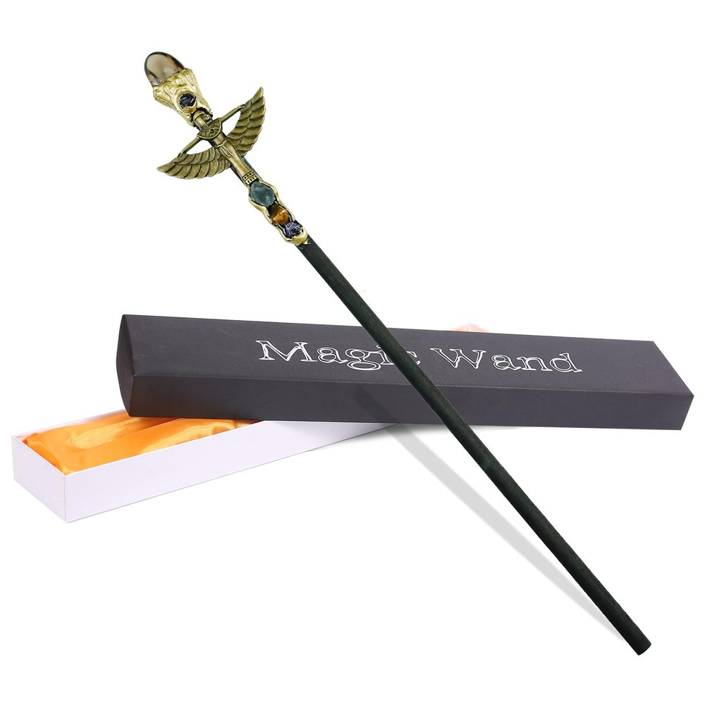 Bubbmi Natural Rhinestone Witch Magic WandWizard Halloween Christmas Cosplay Accessories Sorcerer Collection Witchcraft Props with Gift Box (Wing chajing)