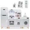 Costzon 3-Piece Play Kitchen for Kids, Wooden Toy Kitchen Set with Refrigerator, Washing Machine, Range Hood, Ice Maker, Kids Kitchen Playset with Sounds & Lights, Gift for Toddlers Ages 3+ view 1