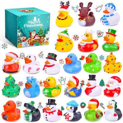 24 Pack Christmas Rubber Ducks, 2 Inch Bulk Jeeps Ducking Set Small Xmas Bath Toys for Kids Toddlers Boys Girls Cute Duckies Party Favors Stocking Stuffers Classroom Prizes Pool Table Decor