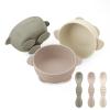 PandaEar 3 Pack Silicone Suction Baby Bowls & 3 Baby Feeding Spoons | Non-Slip Stay Put Bowls & Soft Silicone First Stage Spoons for Toddlers, BPA-Free Baby Led Weaning Set (Linen Brown Tan) view 1
