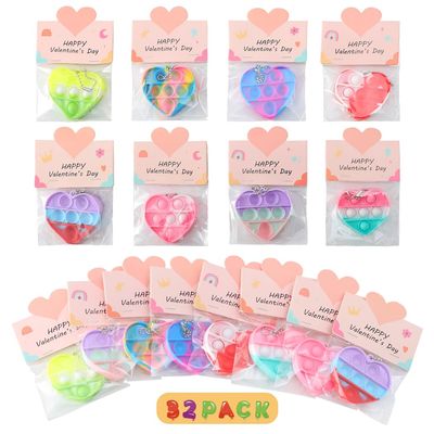 32 Pack Valentine Gifts for Kids - Cards with Mini Heart Pop Fidget Toys Bulk - Valentine Exchange for Girls Boys School Class Classroom Fidget Toys Party Favors