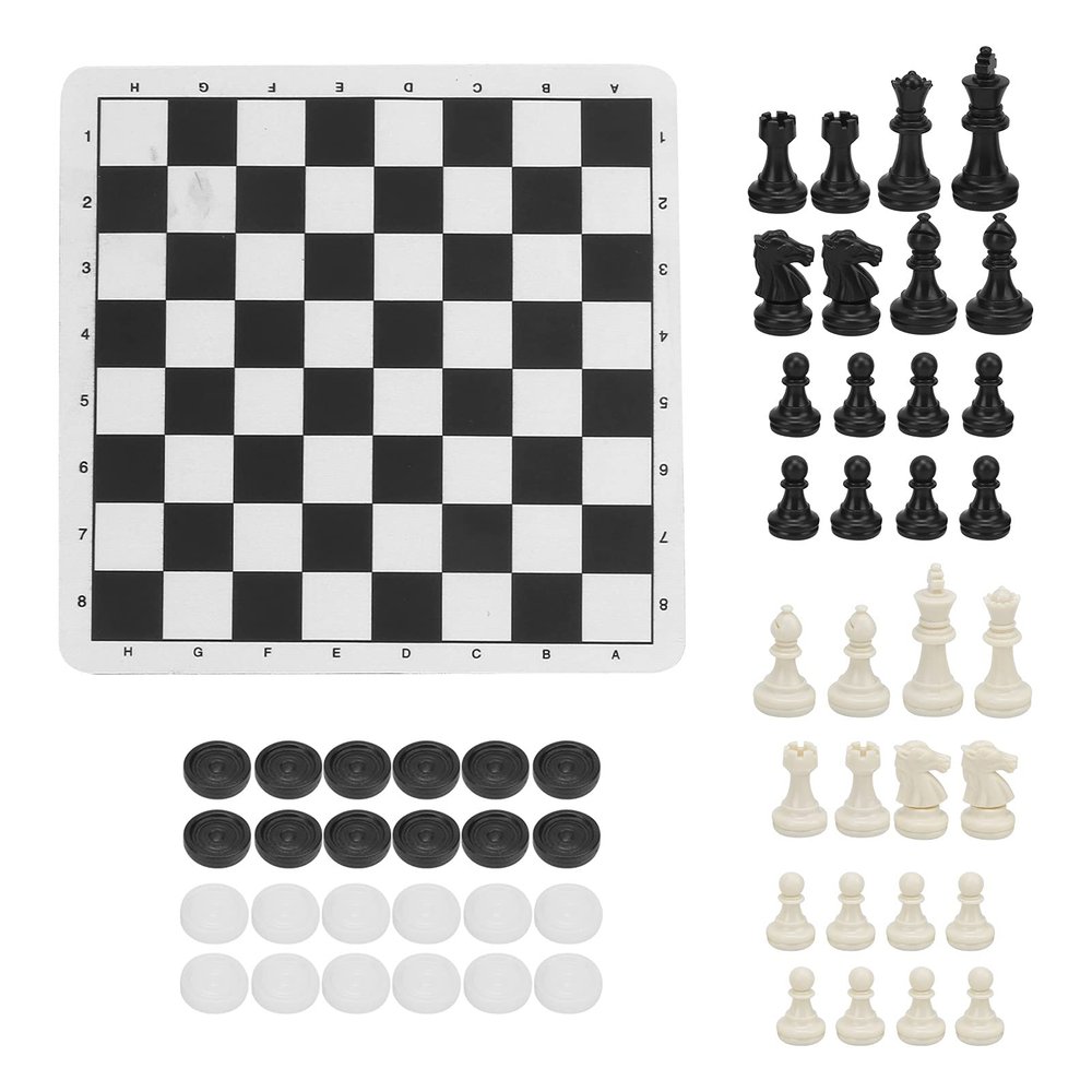 2 in 1 Chess Checkers Set, Lightweight Portable Travel Games Smart Folded and Rolled Up Strong and Childrens Toy for Children